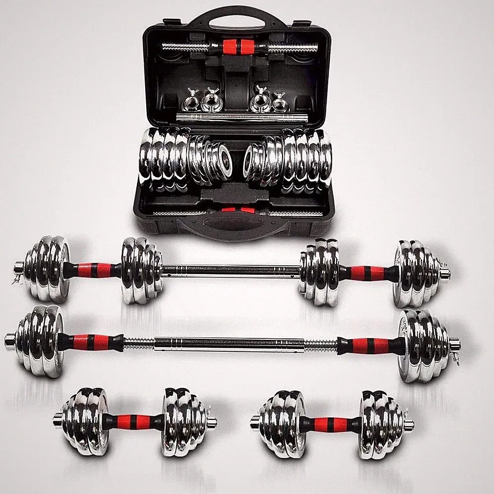 44LB Adjustable Dumbbell Set 3 in 1 Barbell Home Gym Fitness Exercise w/ Case