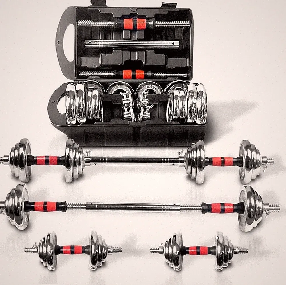 44LB Adjustable Dumbbell Set Home Gym Cast Iron Barbell w/ Carry Case Workout