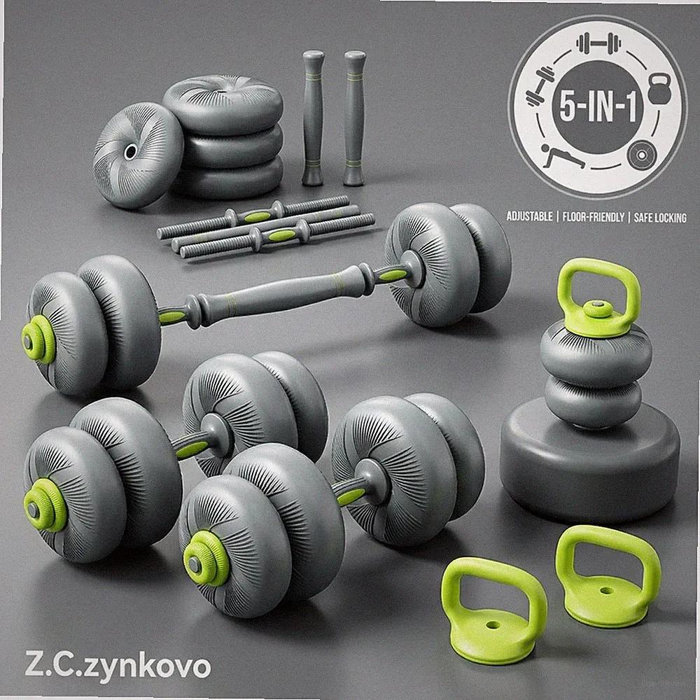 44LBS 5 in 1 Adjustable Dumbbell Barbell Set Kettlebell Push Up Stand Home Gym