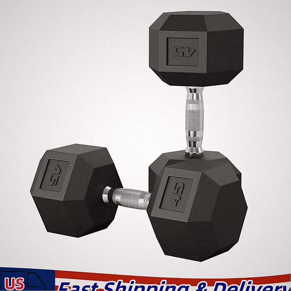 45 LB Hex Dumbbell Hand Weights, Set of 2 - Workout Strength Training