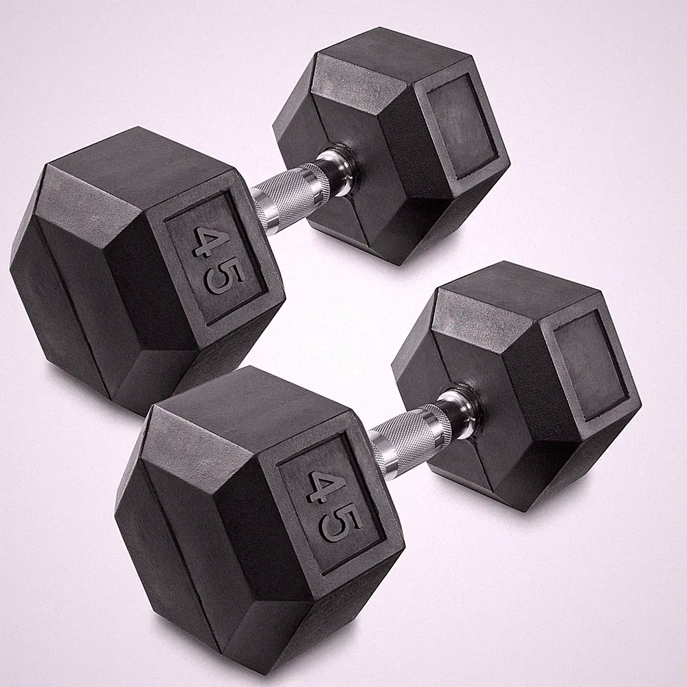 45 lb Pair Rubber Coated Hex Dumbbell Set, 90 Pounds Total