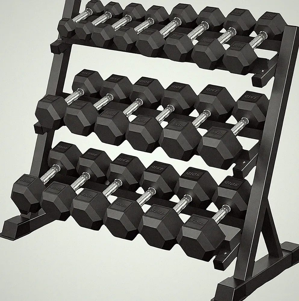 450 lb Rubber Hex Dumbbell Set with Storage Rack - Home Gym Strength Training