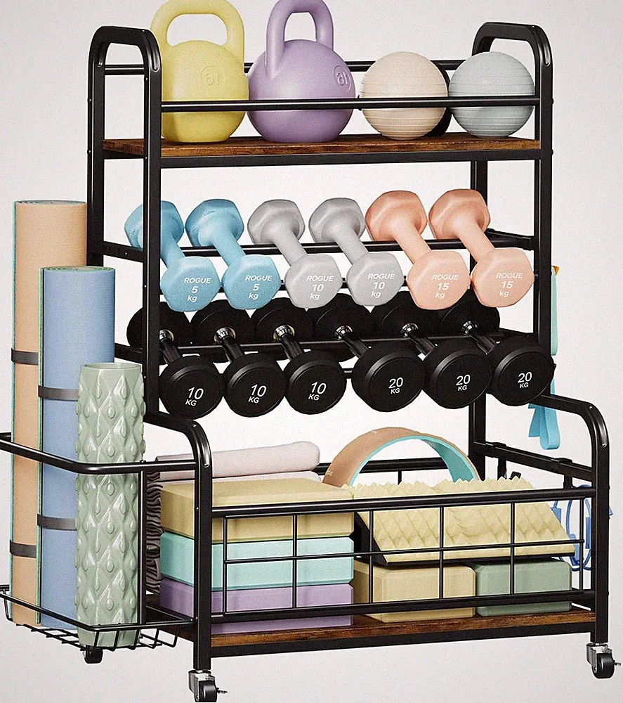 450LBS Dumbbell Rack with Wheels & Hooks for Home Gym Storage & Strength Trainin