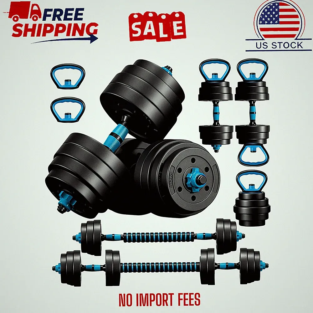 45LB Adjustable Dumbbell Barbell Kettlebell Set 4-in-1 Fitness