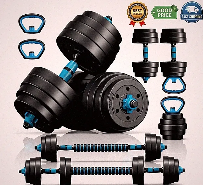 45LB Adjustable Dumbbells 4 in 1 Barbell Kettlebell Home Gym Set