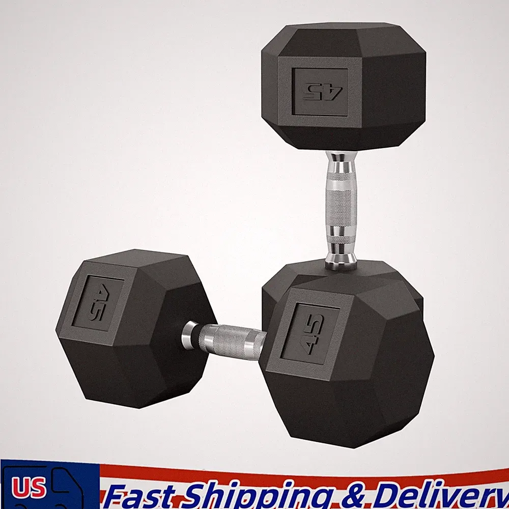 45LB Hex Dumbbell Set of 2 with Cast Iron Core & Rubber Coating for Home Gym Use
