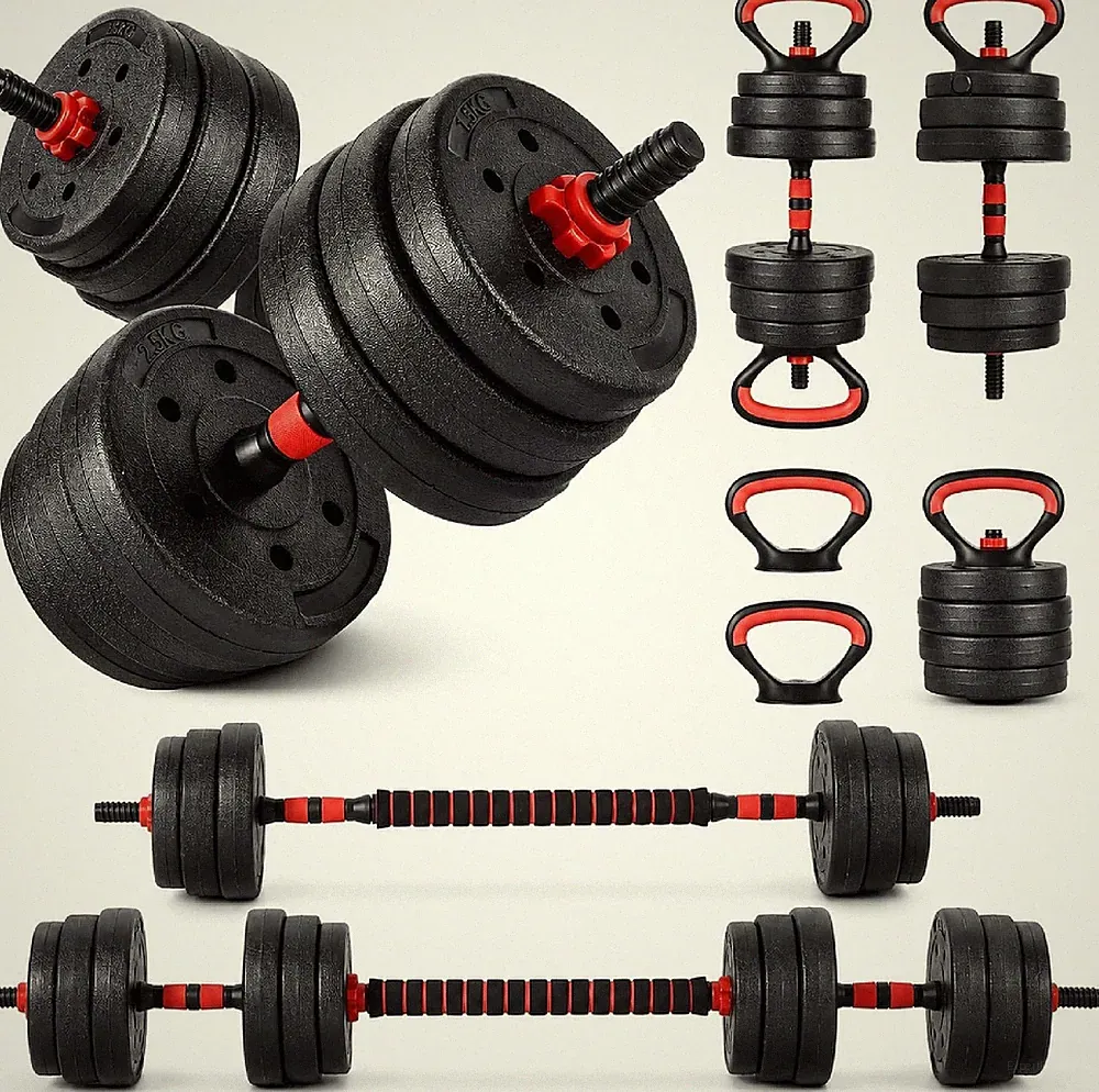 45lbs 5in1 Adjustable Dumbbell Set for Home Gym As Barbell Kettlebell Push Stand