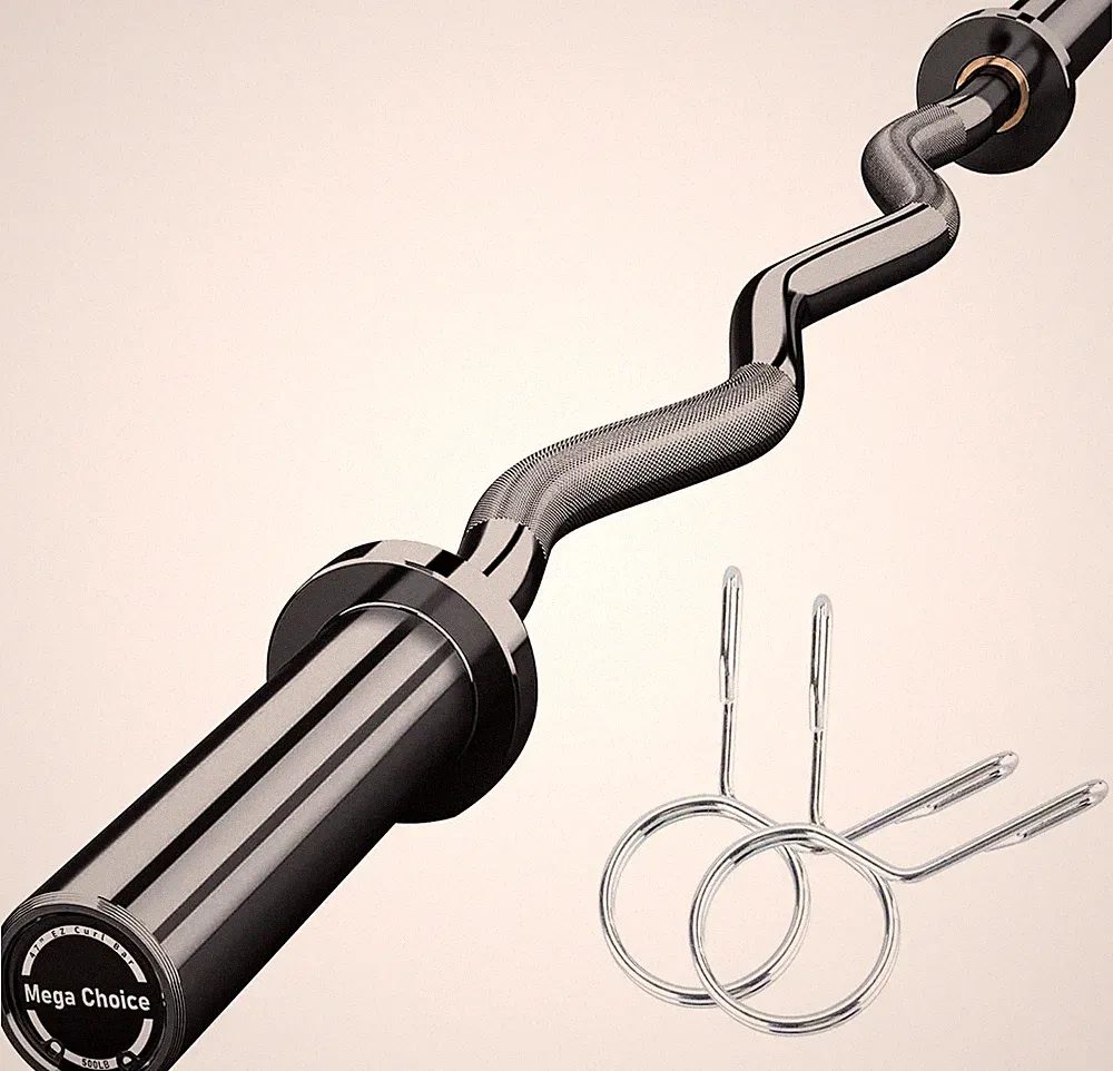 47" EZ Curl Barbell Bar, Black 2-Inch Curl Bar for Weight Lifting, Hip Thrusts