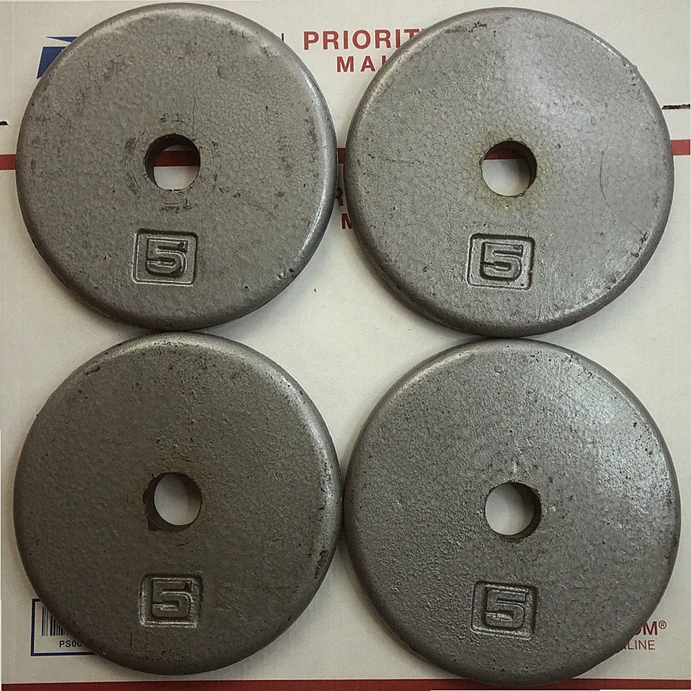 4x 5lb Standard Weight Plates 1" Hole Pancake Dumbbell Barbell Cast Iron 20 lbs