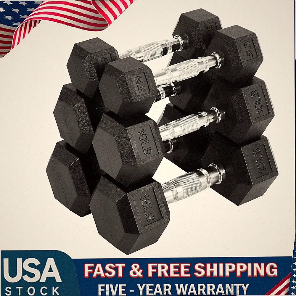 5/10/15 Hex Dumbbell Set, Hand Weights Strength Training Dumbbells for Home Gym