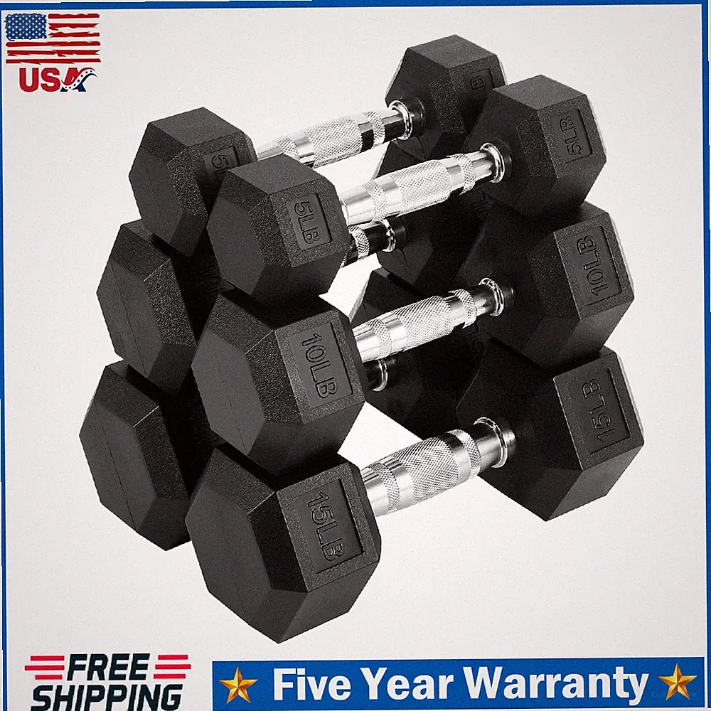 5/10/15 Hex Dumbbell Set, Hand Weights Strength Training Dumbbells for Home Gym