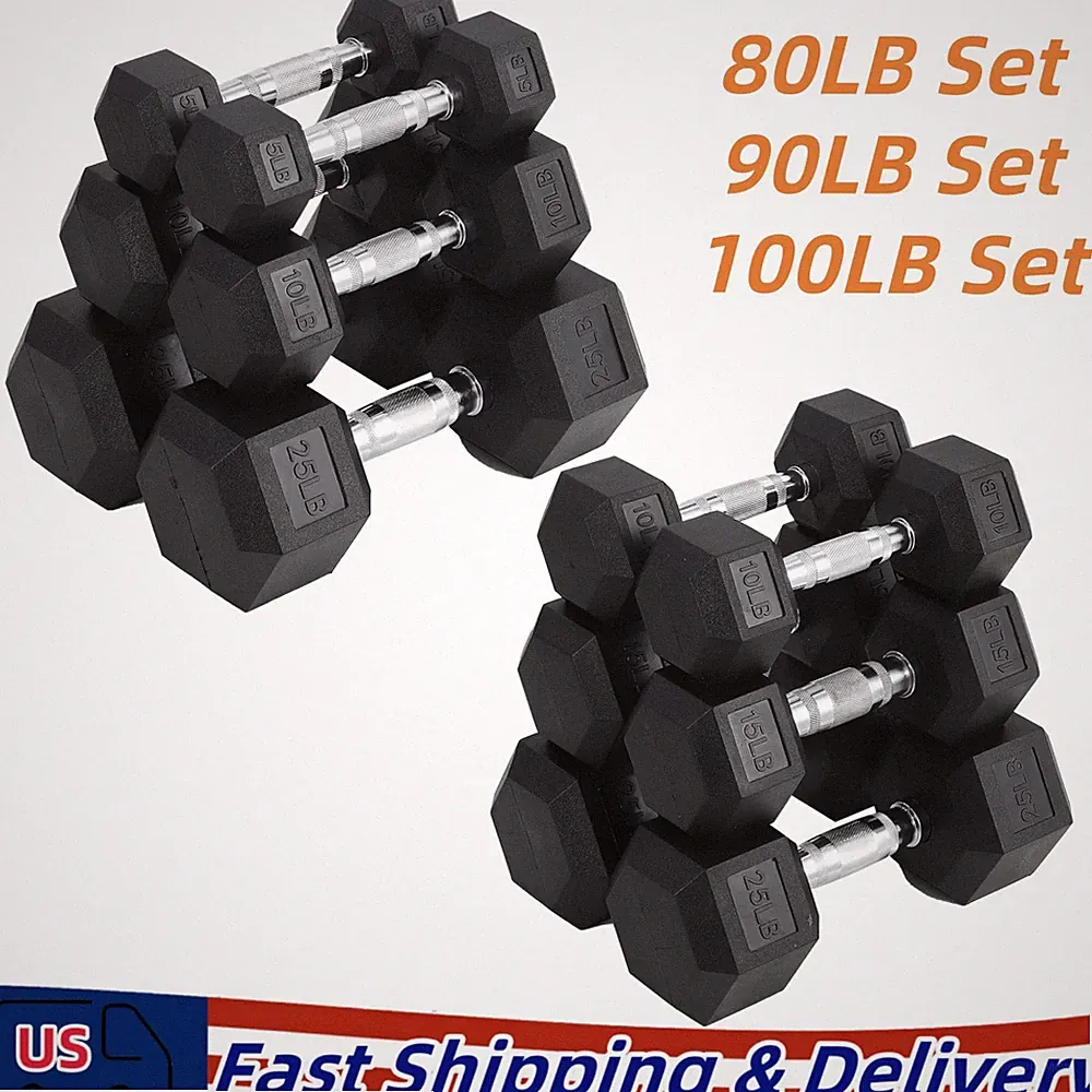 5-25LB Hex Dumbbell Hand Weights Dumbbells Pair Strength Training, Set of 6