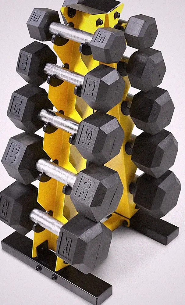 5-25Lb Rubber Coated Hex Dumbbell Set with a Frame Storage Rack Non-Slip Hex Sha