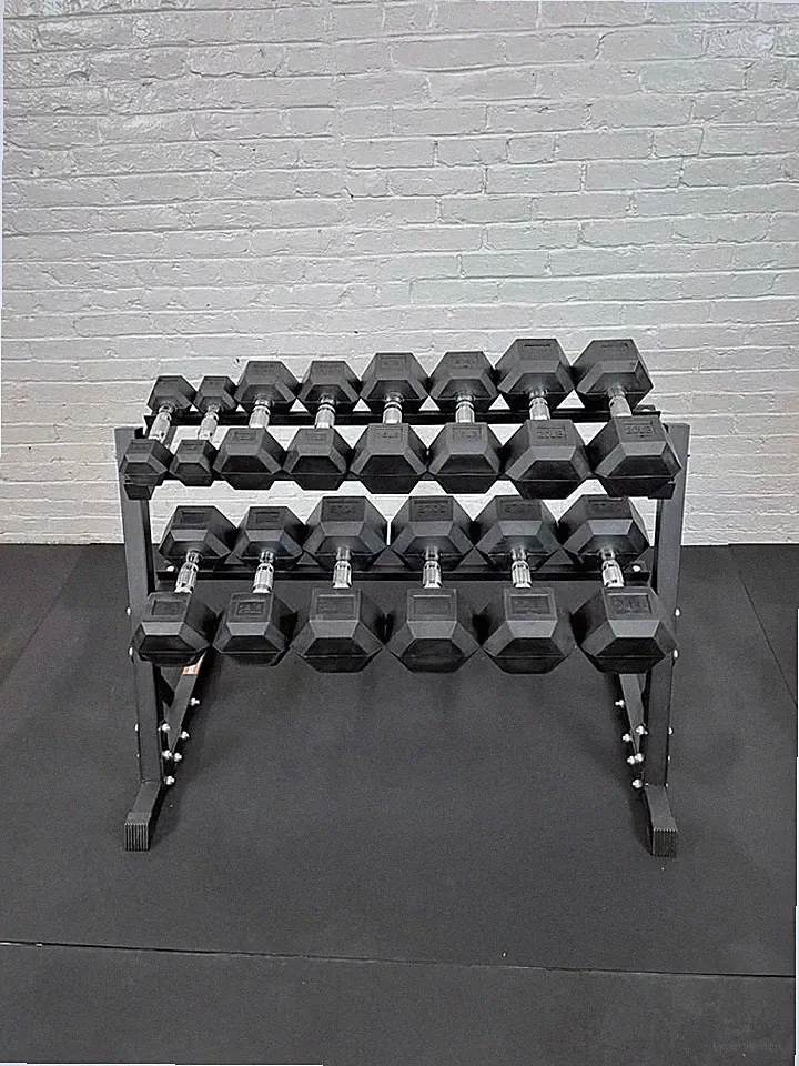 5–35 lb Rubber Hex Dumbbell Set w/ 2-Tier Rack – Home Gym Weight Set