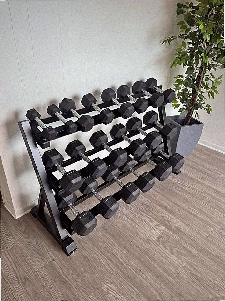 5–50 LB Rubber Hex Dumbbell Set with Rack 10 Pair 550 LB Home Gym Weights