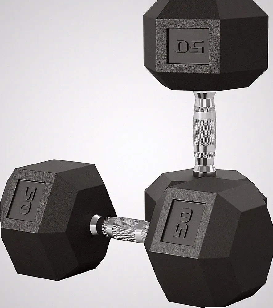 5-50LB Hex Dumbbells Set Cast Iron Rubber Cover Full Body Strength Workout Gear