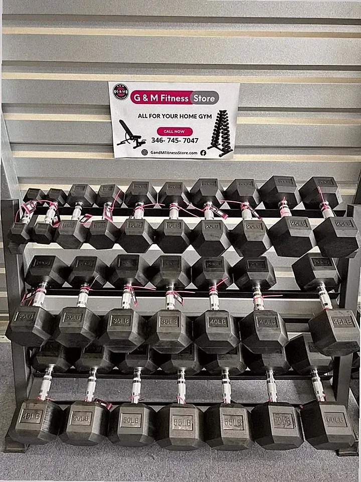 5–60 lb Rubber Hex Dumbbell Set with 3-Tier Heavy Duty Storage Rack, Free Ship