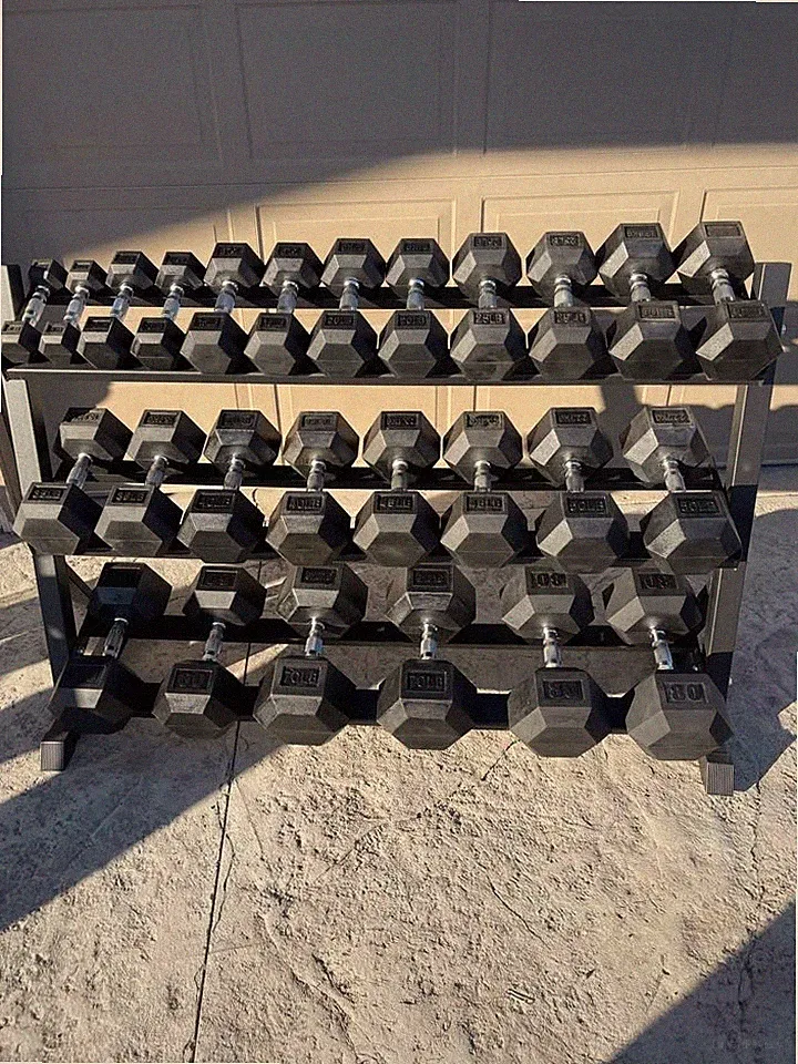 5–80LB Rubber Hex Dumbbell Set w/ 3 Tier Rack Home Gym Weights NEW