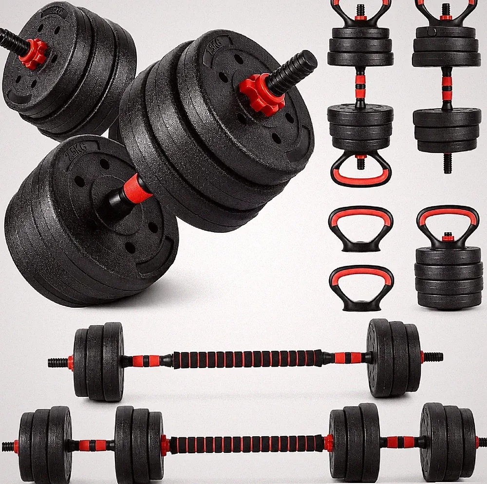 5-in-1 55lbs Adjustable Dumbbell Set for Home Gym Barbell Kettlebell Push Stand