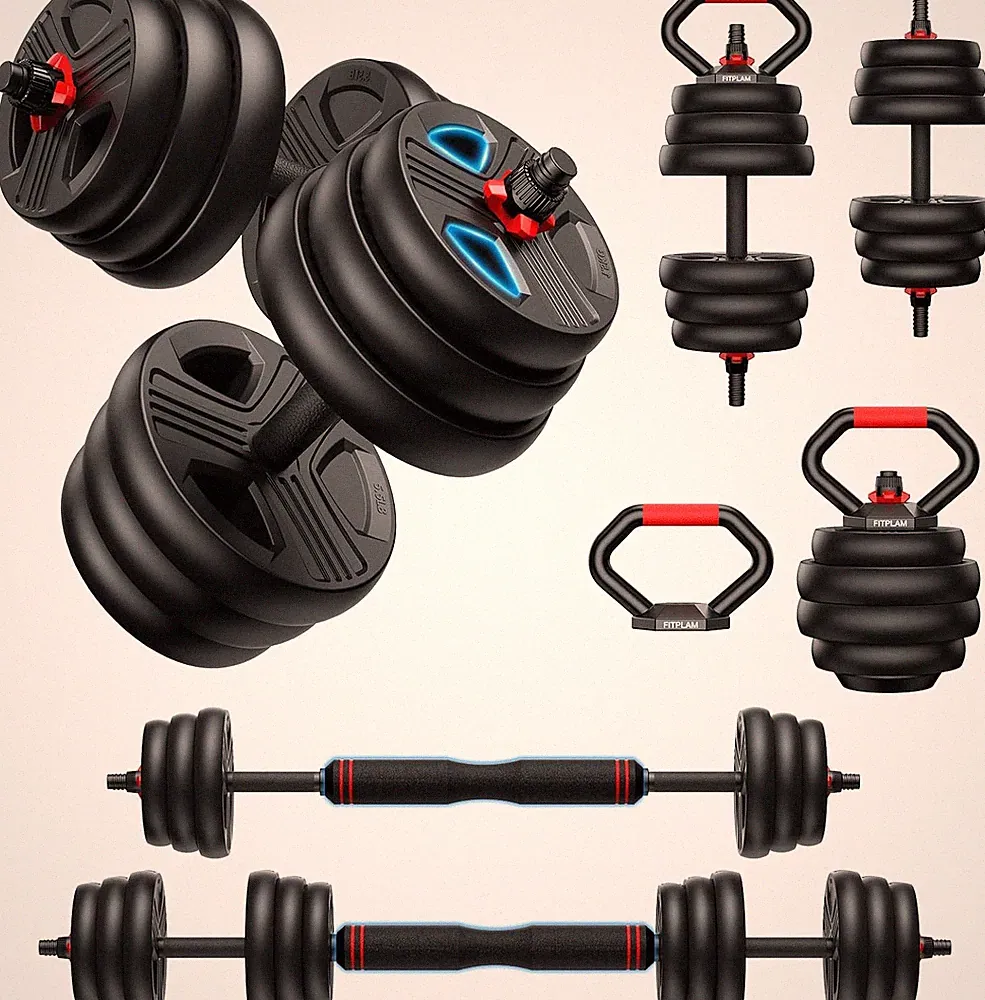 5-in-1 Adjustable Dumbbell Set Barbell Kettlebell Weights Home Gym Fitness Worko
