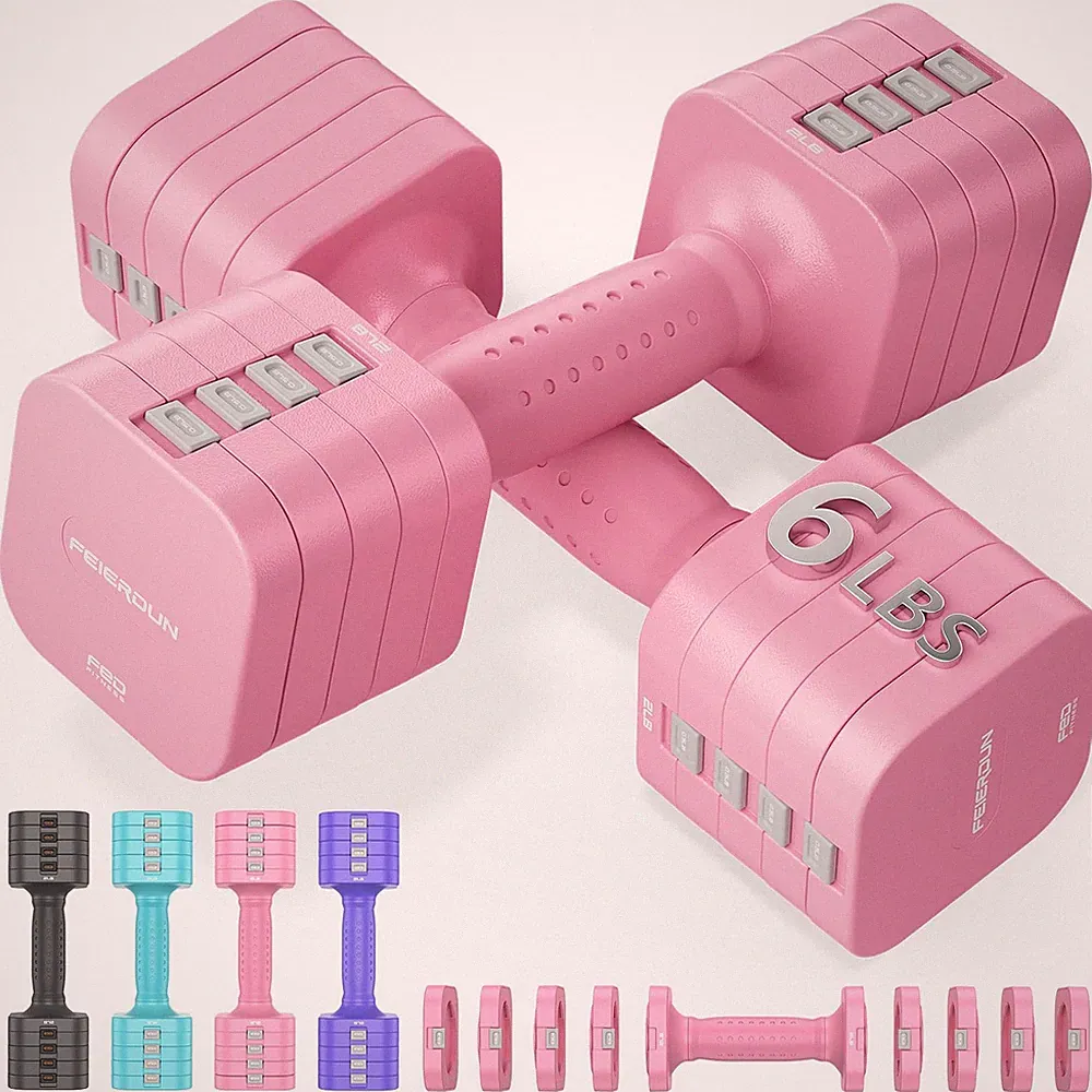 5-in-1 Adjustable Dumbbell Set of 2, 12LBS/6LBS Hand Weights for Women, 1s-Ad...