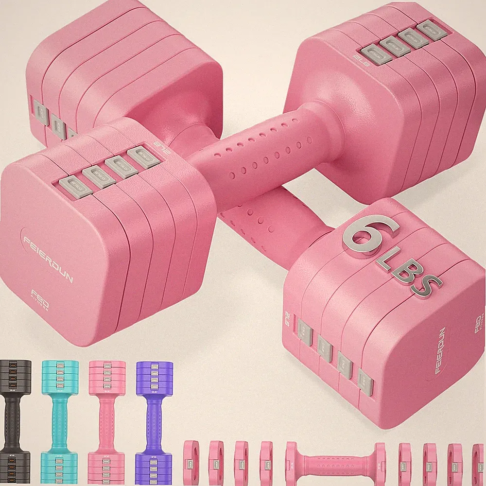 5-in-1 Adjustable Dumbbell Set of 2, 12LBS/6LBS Hand Weights for Women, 1s-Ad...