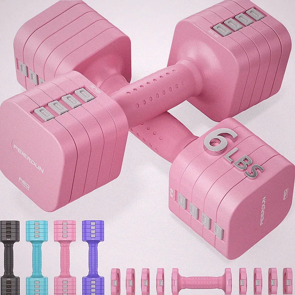5-in-1 Adjustable Dumbbell Set of 2, 12LBS/6LBS Hand Weights for Women, 1s-Ad...