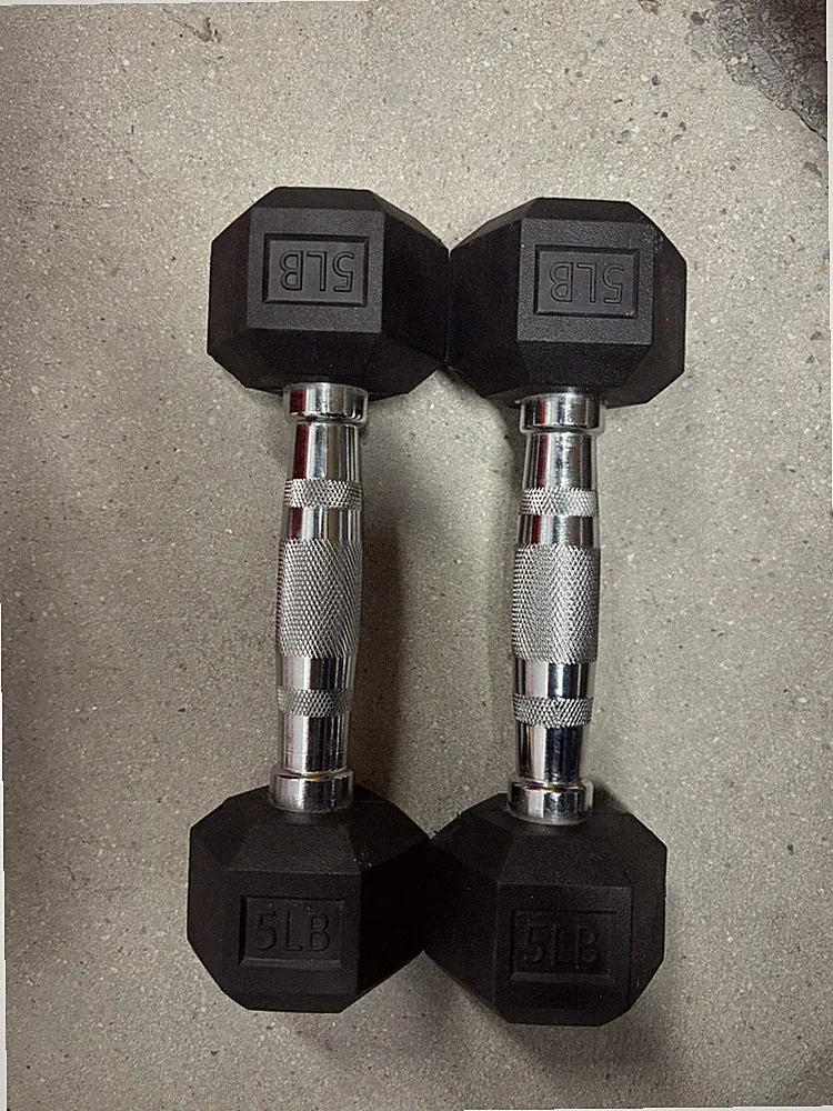 5 lb Hex Dumbbells Pair (2) Fixed Weight Rubber Coated Steel Handles Black