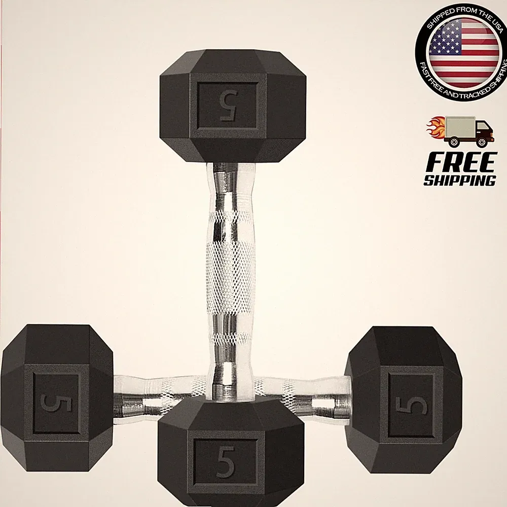 5 LB Hex Rubber Dumbbells Set - Perfect for Home Workouts & Strength Training