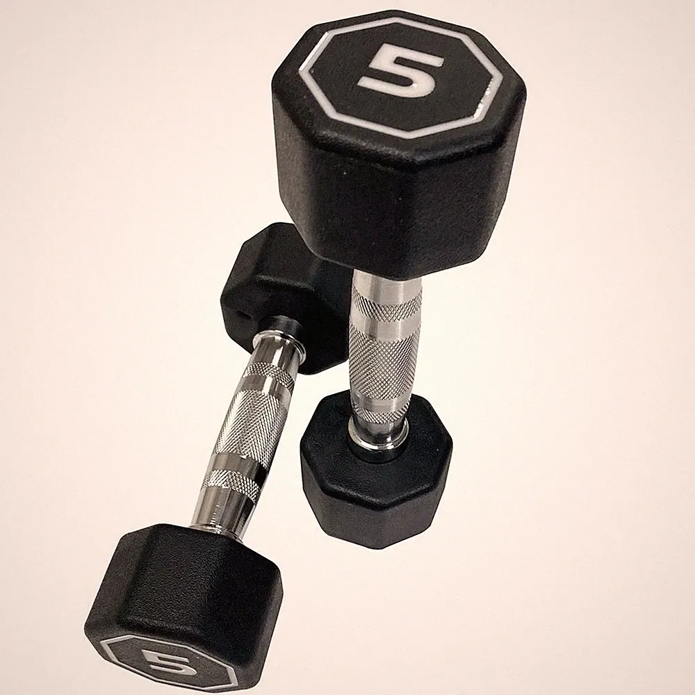5 lb Octagonal Dumbbells PAIR Chrome Handle Push-Up Assist Weights Exercise