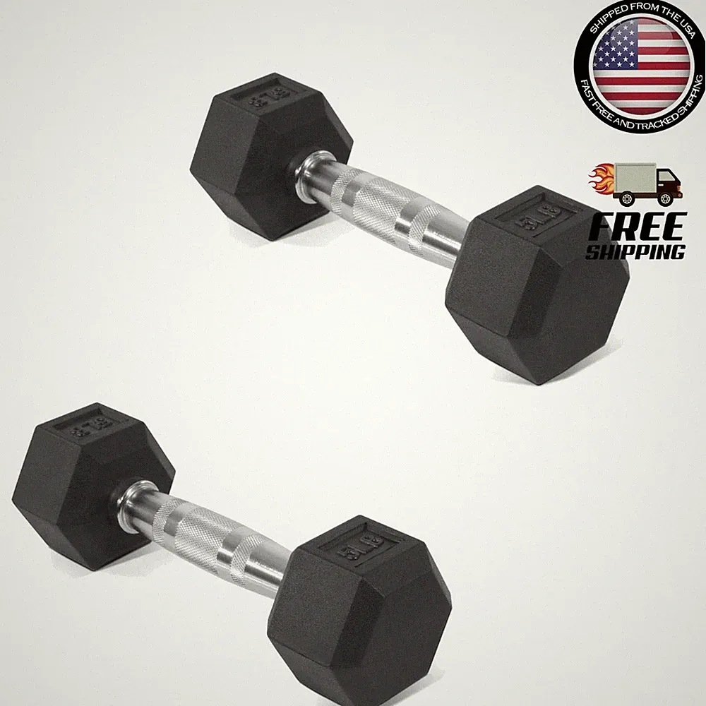 5 LB Pair Hex Dumbbells - Ergonomic Rubber Coated Strength Training Weights