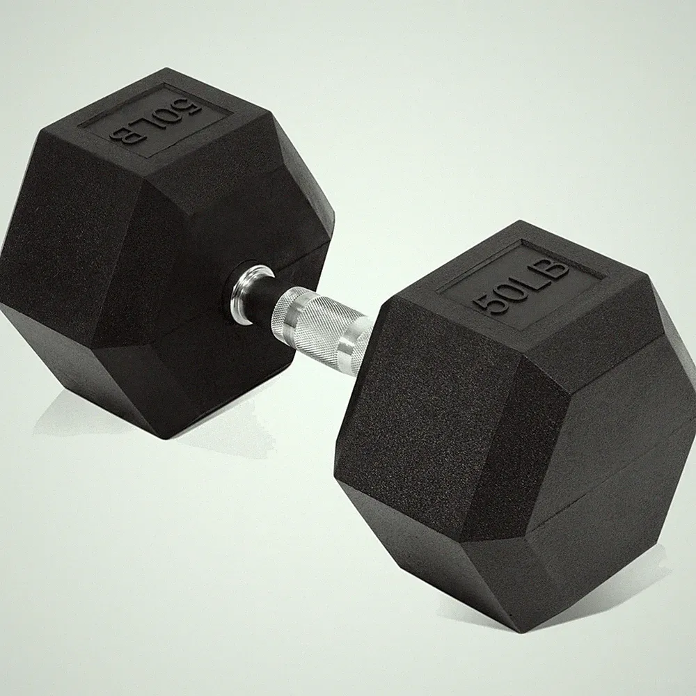 50 lb Cast Iron Hex Dumbbell - Rubber Coated Hand Weight for Strength