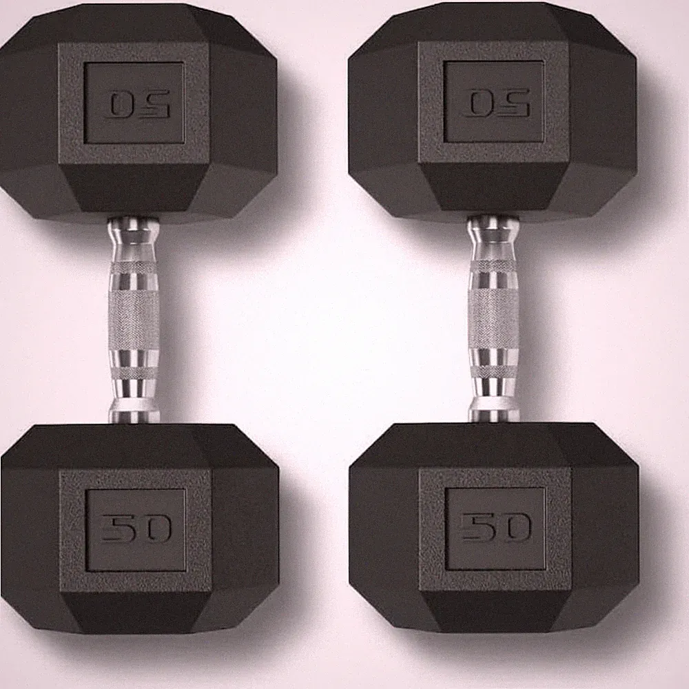 50LB Hex Dumbbell Set of 2 with Cast Iron Core & Rubber Coating for Home Gym Use