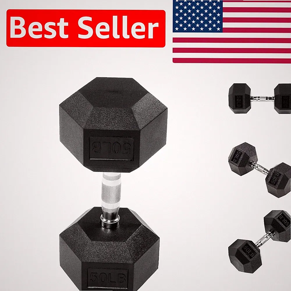 50lb Rubber-Encased Hex Dumbbell with Anti-Slip Handle for Home Gym Workouts