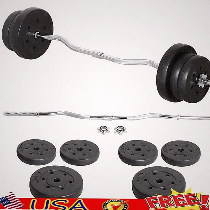 55 Lb Olympic Barbell Dumbbell Weight Set Gym Lifting Curl Bar Weight Plates New