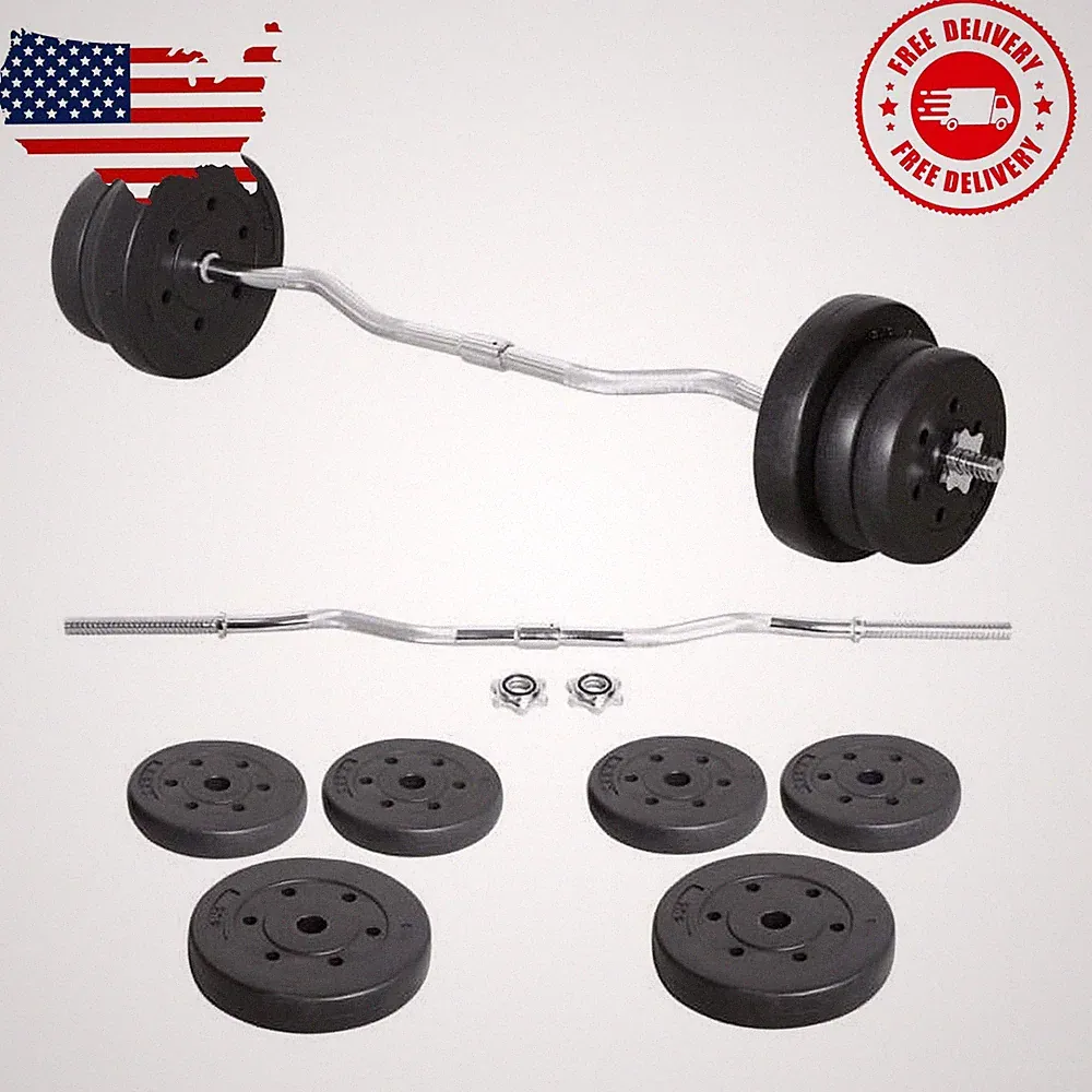 55lb Olympic Barbell Dumbbell Weight Set Gym Lifting Exercise Workout Olympic...