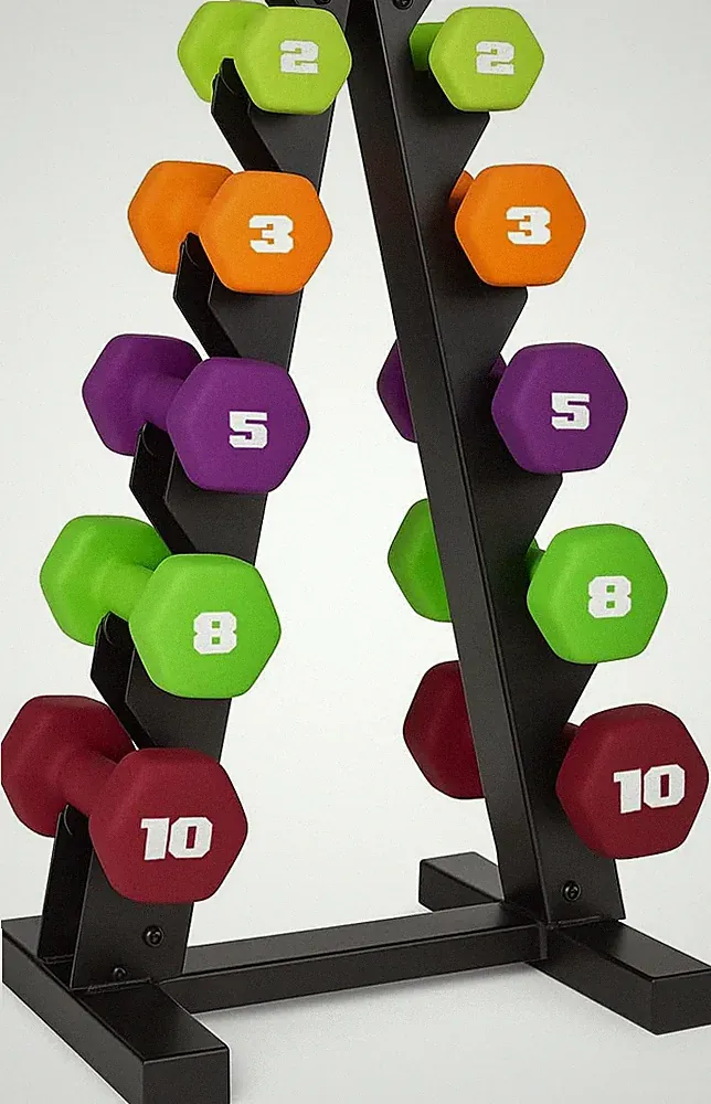 56 LB Neoprene Dumbbell Set with Rack - Colorful 2-10 LB Pairs