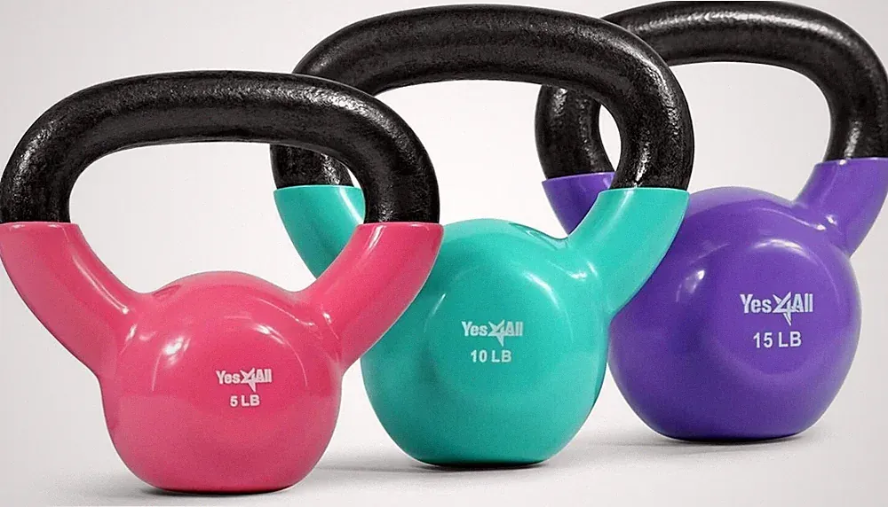 5lb 10lb 15lb Kettlebell Set Vinyl Coated Weights Combo for Full Body Workout