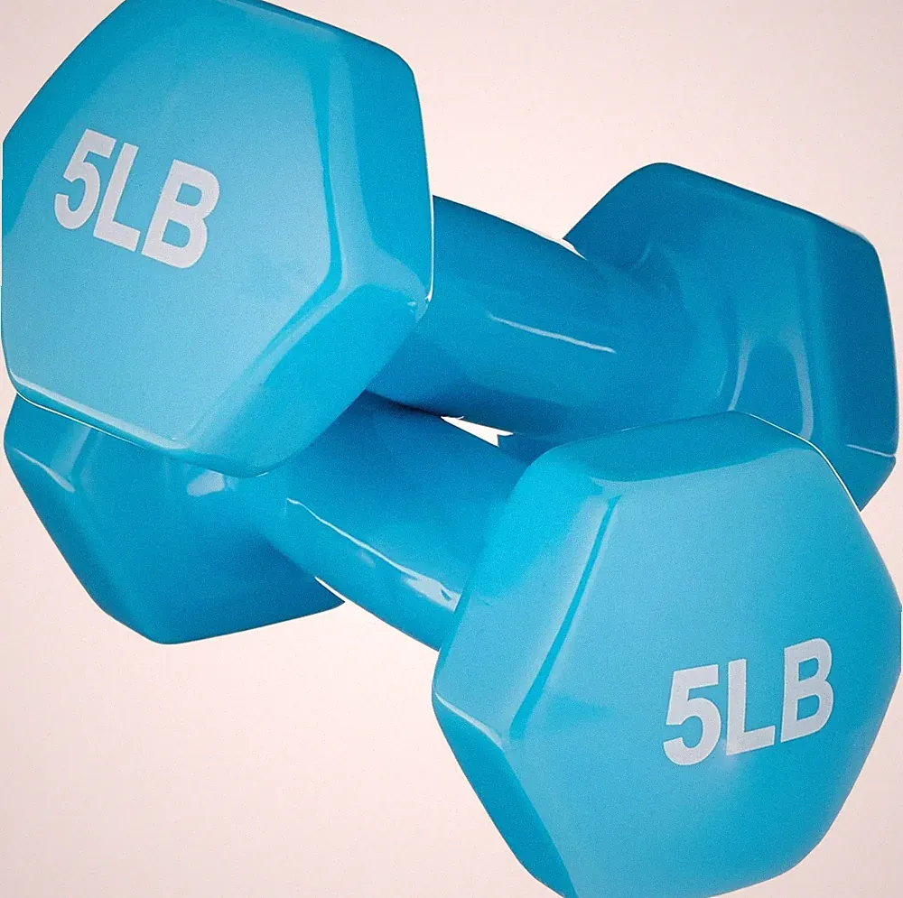 5lb Pair Dumbbells Vinyl Coated Hex Dumbbell Hand Weights Home Gym, Light Blue