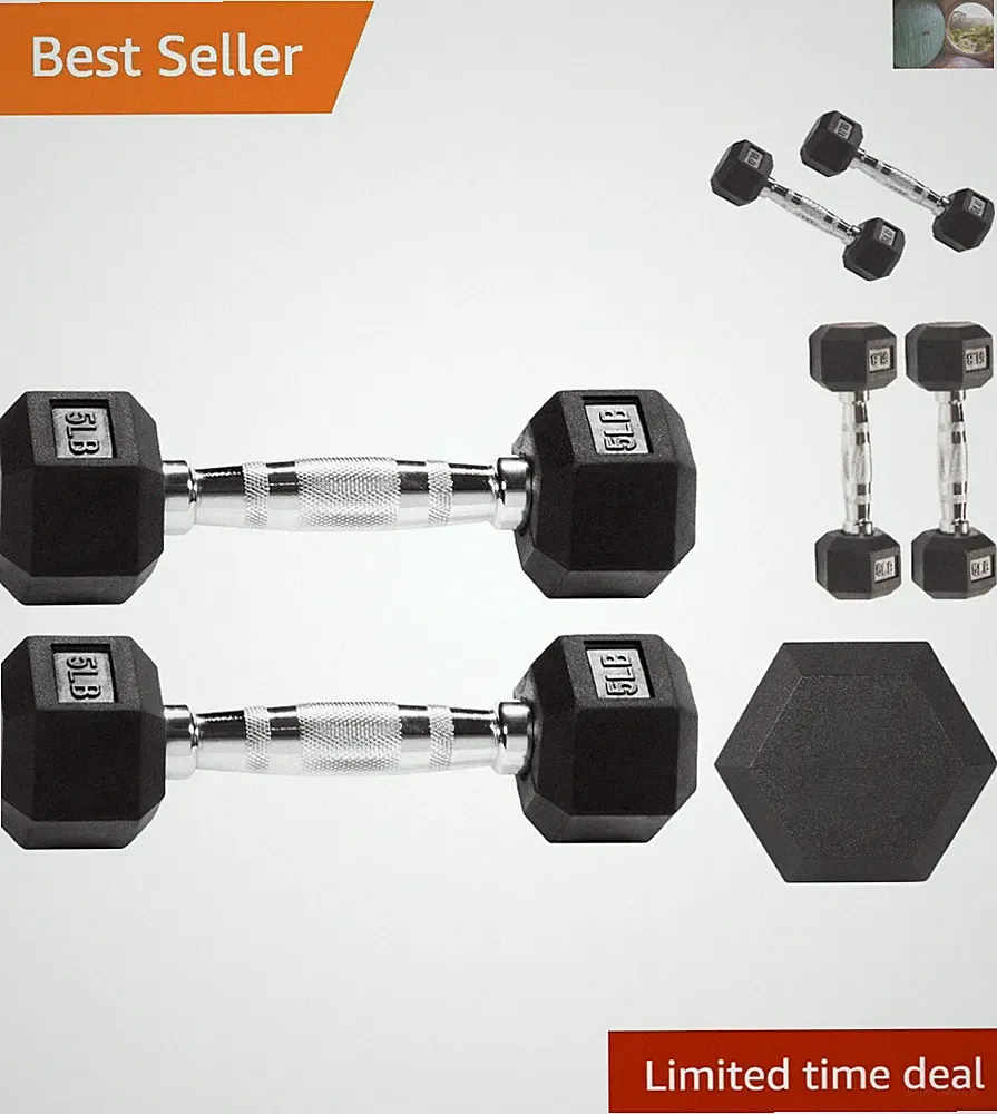 5LB Rubber Encased Dumbbell Pair - Ideal for Full Body Workouts