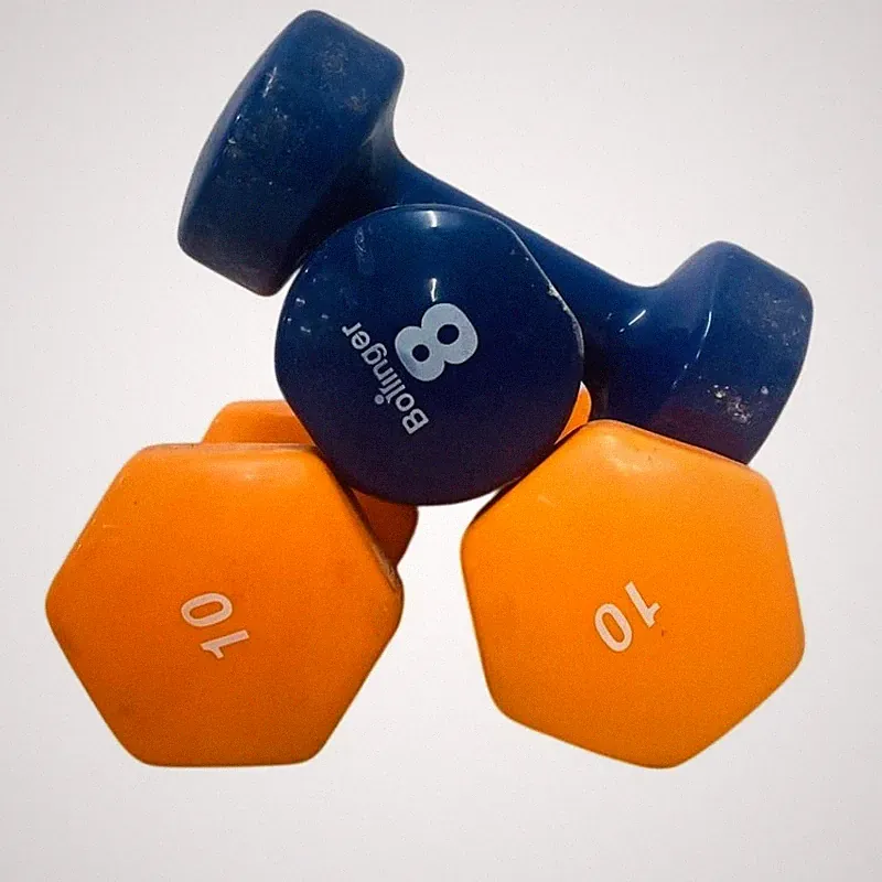 5pc Dumbbell Set 8lb 10lb + 3lb Kettlebell Vinyl Weights