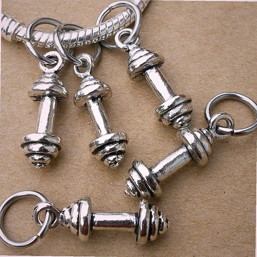 5PC Lot Workout Gym Fitness Barbell Dumbbell Pendants European Dangle Charms