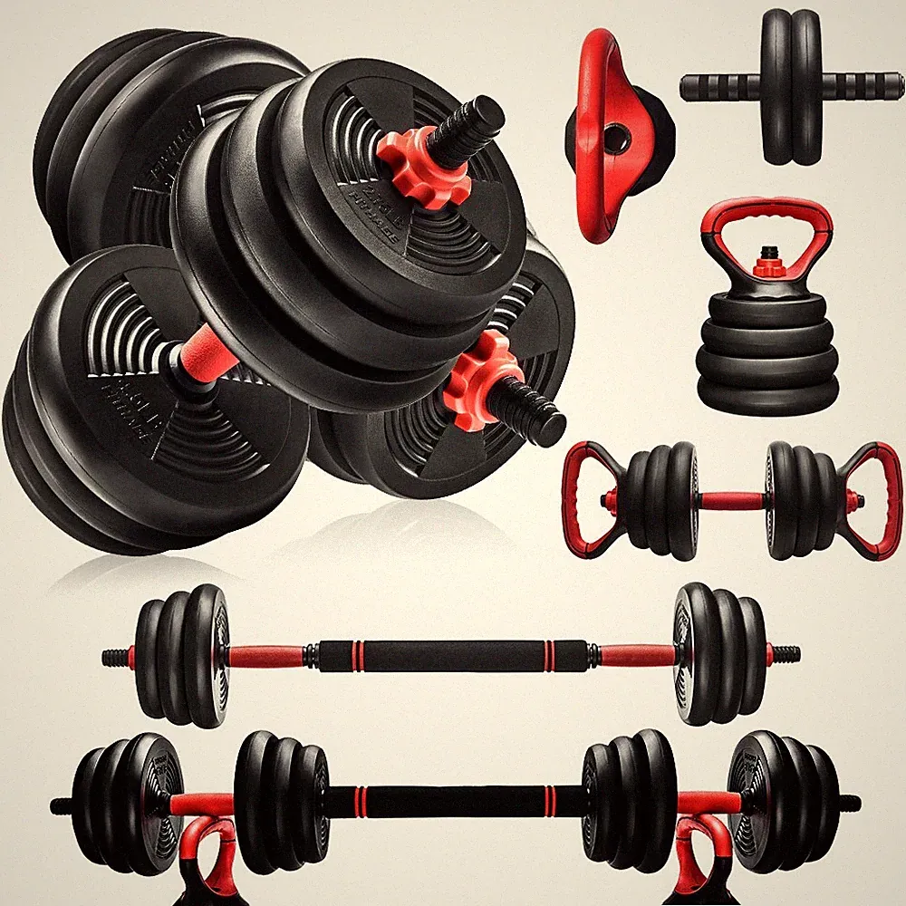 6 in 1 Dumbbell Barbell Kettlebell Set 45LB Adjustable Free Weights Home Gym