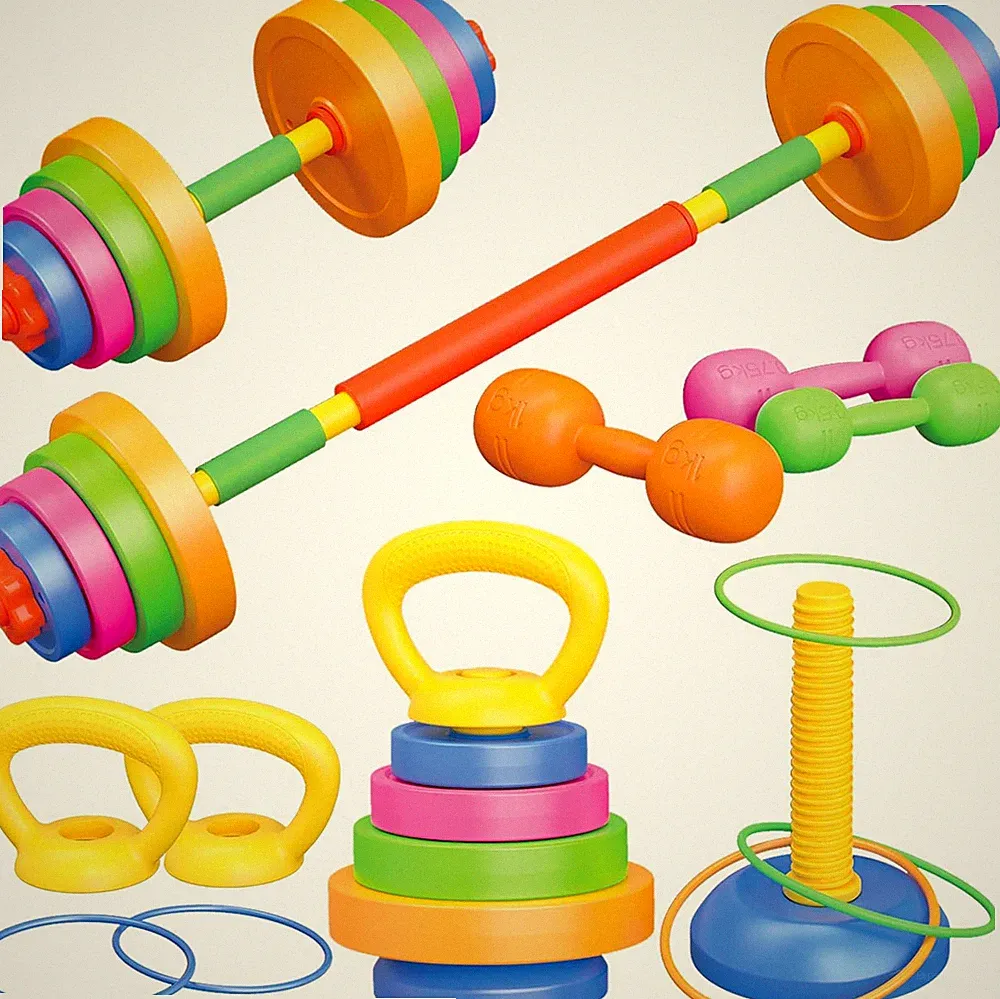 6-in-1 Kids Weight Set- Adjustable Dumbbell, Barbell, Kettlebell, Ring. Pretend