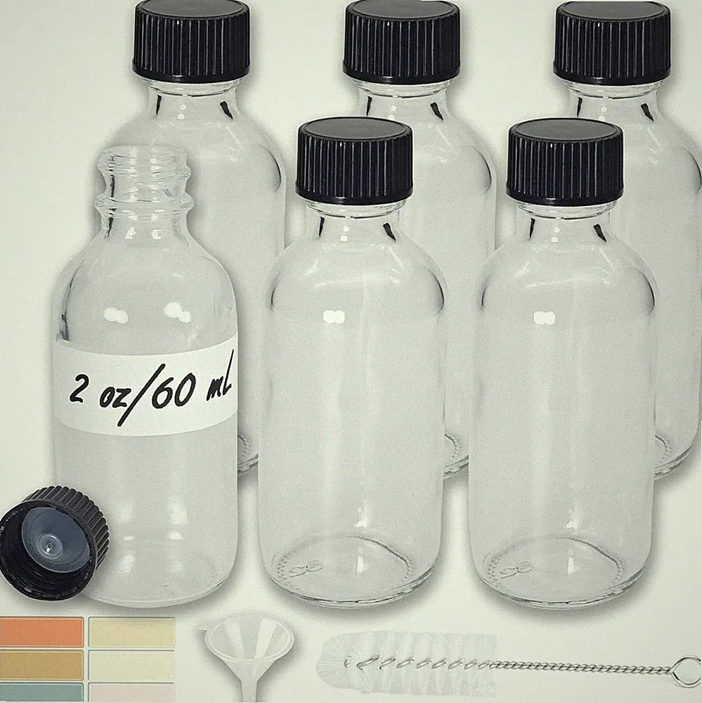 6 Pack 2Oz Shot Bottles with Caps, Leak-Proof 60Ml Small Clear Glass Bottles...