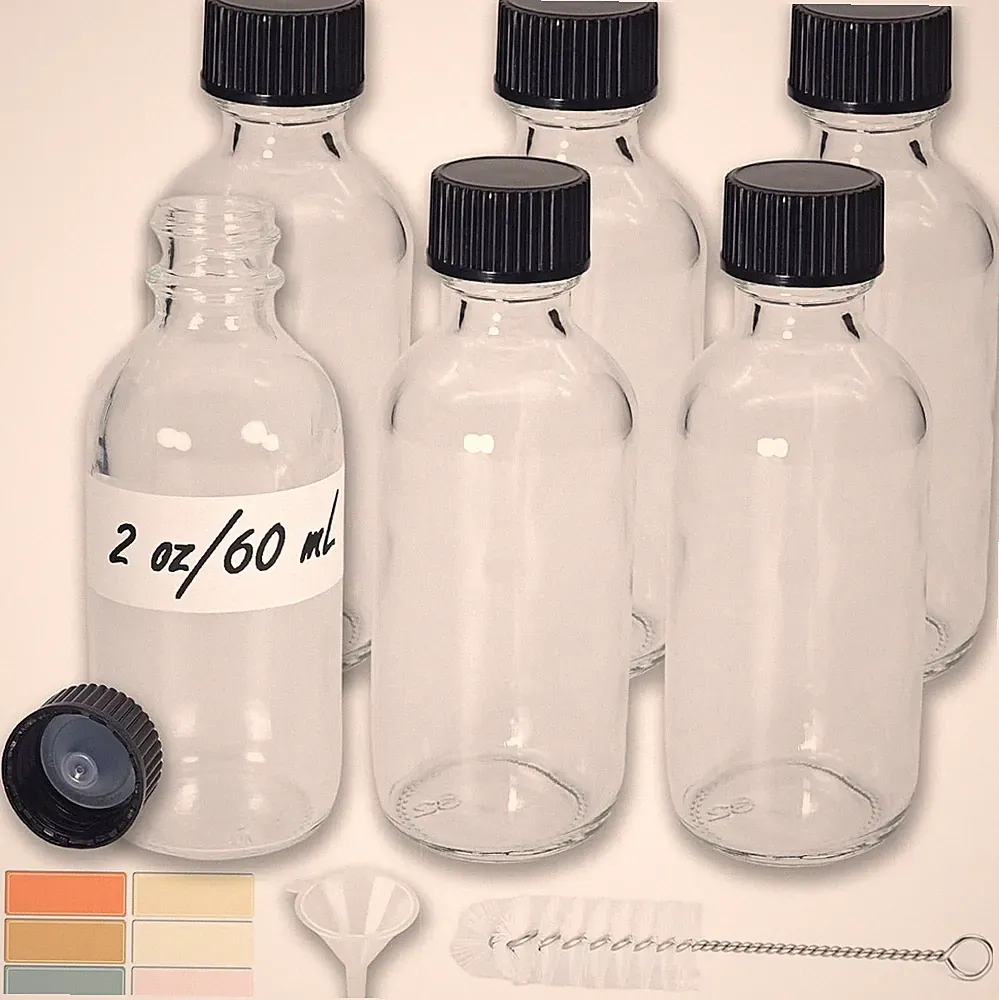6 Pack 2Oz Shot Bottles with Caps, Leak-Proof 60Ml Small Clear Glass Bottles...