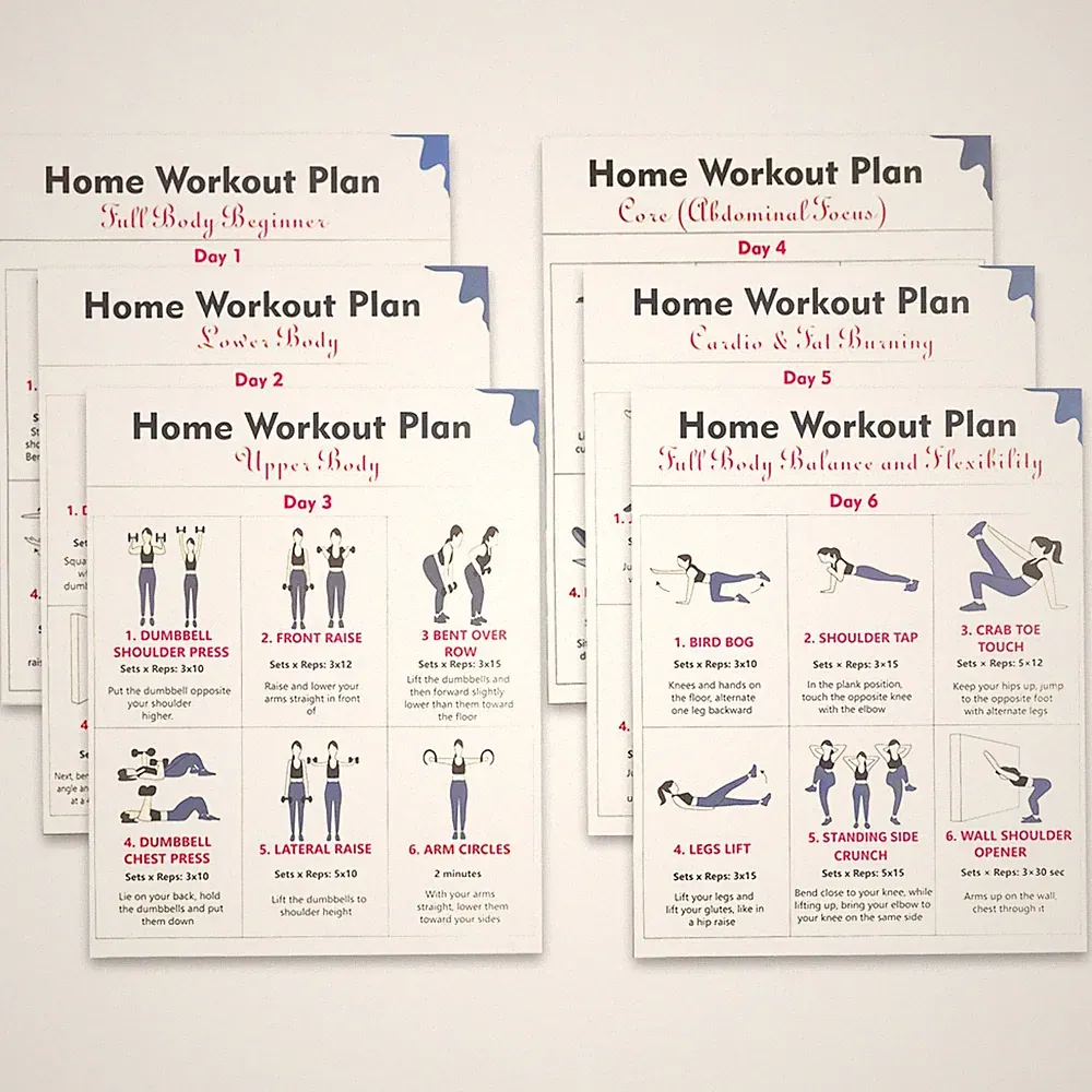 6-Pack Dumbbell Workout Posters for Beginners | Home Fitness Plan with Daily...
