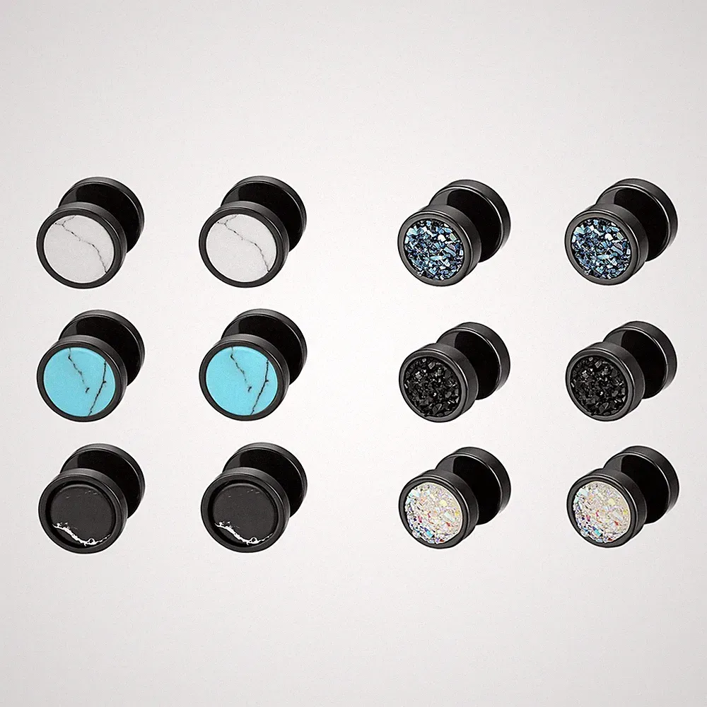 6 Pairs Stainless Steel Dumbbell Barbell Ear Studs Earrings Mens Womens Jewelry
