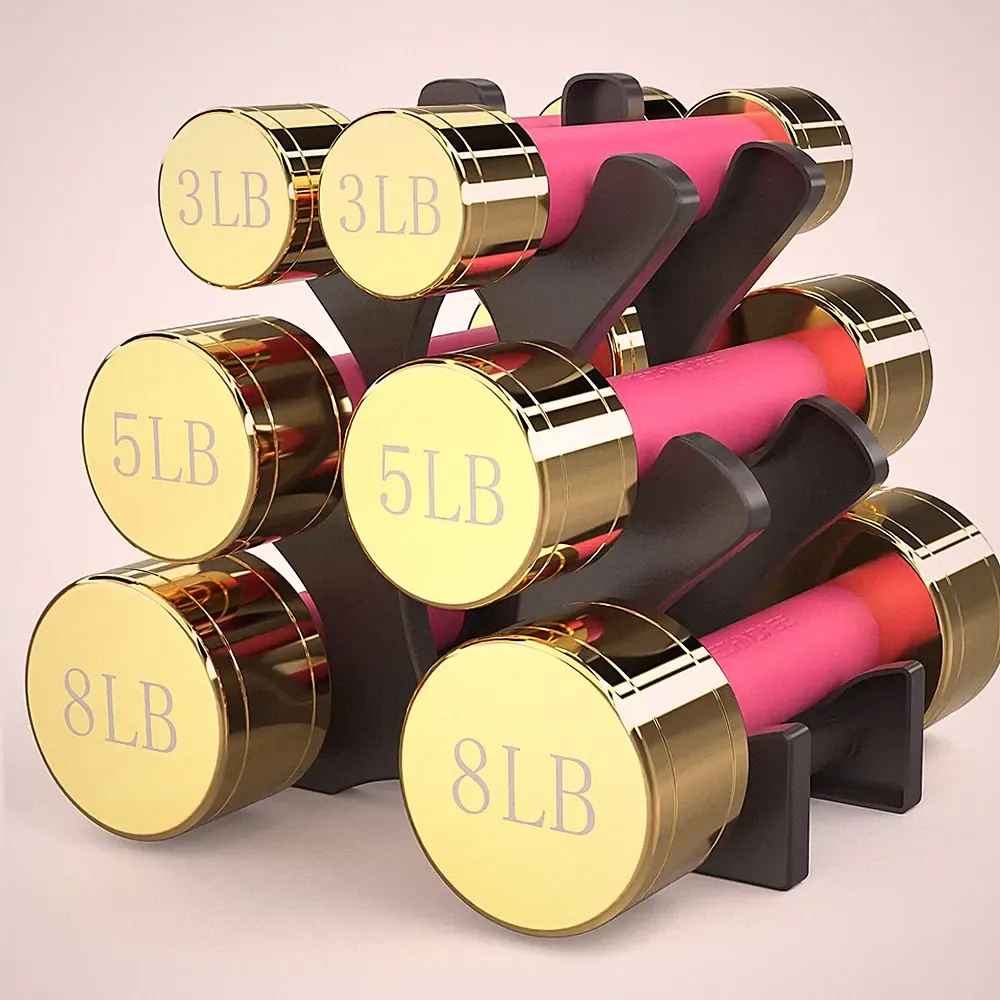 6-Piece Steel Dumbbell Set, 3/5/8LB Pairs with Rack Rose Red