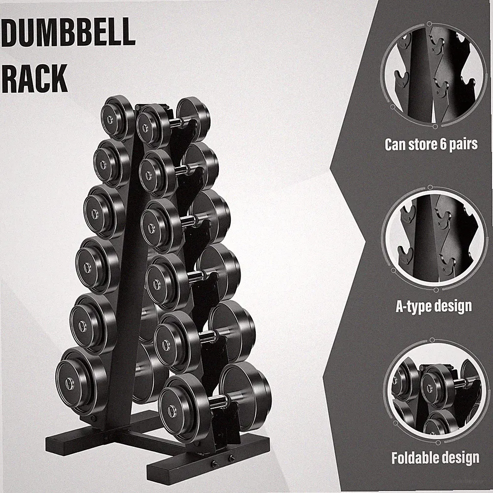 6 Tier Dumbbell Rack A-Frame Barbell Storage Stand For Home Gym 500lb Capacity